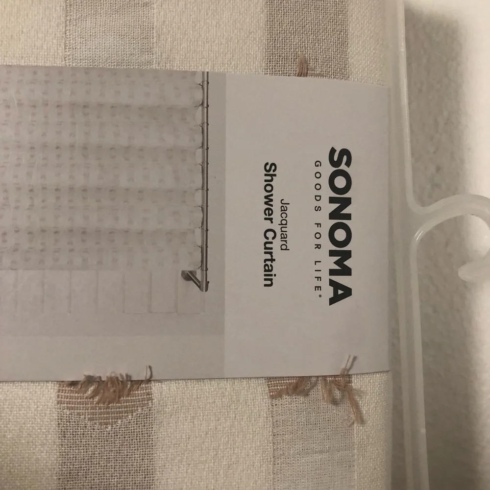 Sonoma Cream and Tan Striped With Frayed Edges Textured Shower Curtain